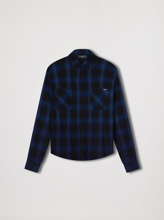 Amiri Core Shadow Plaid Skjorta Herr Blå | 73945-FUKL