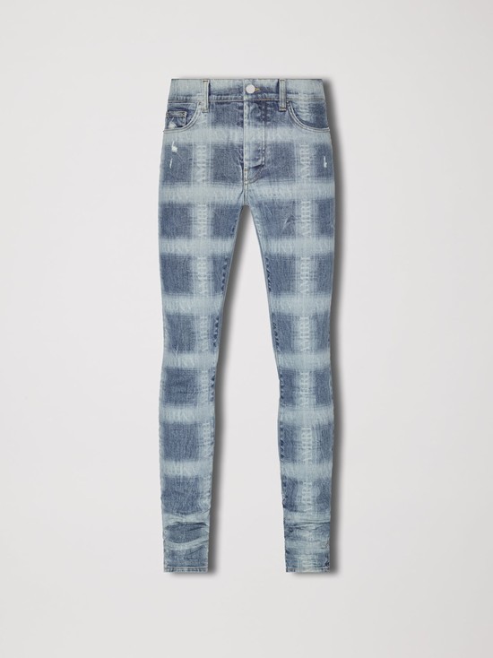 Amiri Plaid Mager Jeans Herr Indigo | 76823-NXKI