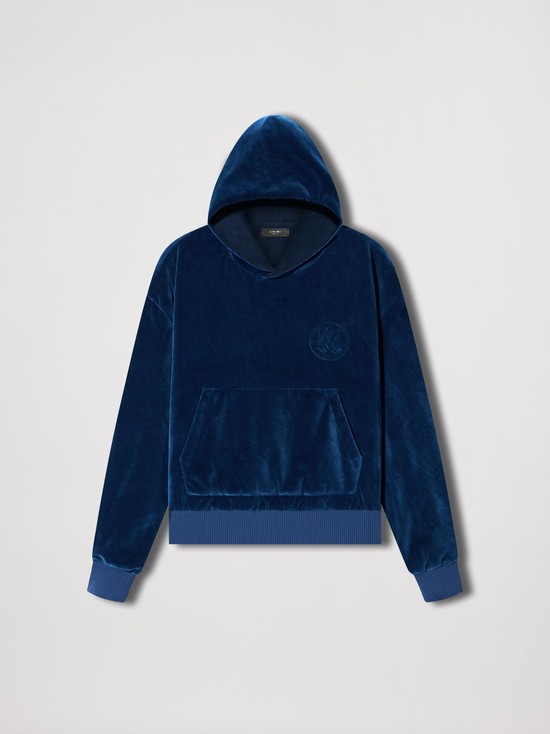 Amiri Velour Hoodie Herr Blå | 69327-QPJF