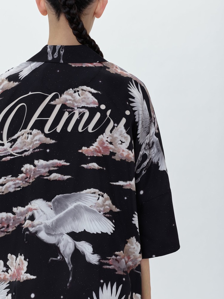 Amiri All Over Pegasus Bowling Skjorta Dam Svarta | 02193-CBPH