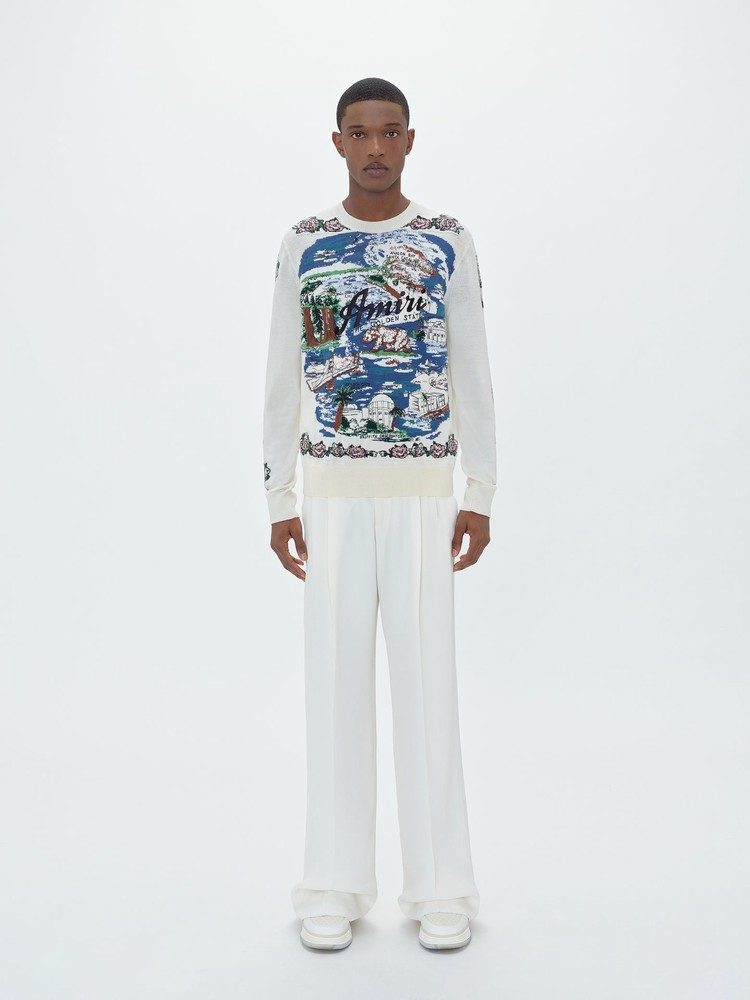 Amiri Aloha Landscape Jacquard Crew Stickat Herr Blå | 50748-PLWT