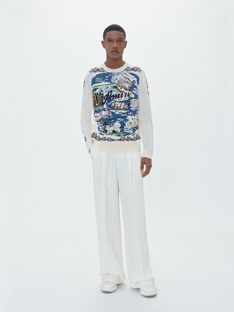 Amiri Aloha Landscape Jacquard Crew Stickat Herr Blå | 50748-PLWT