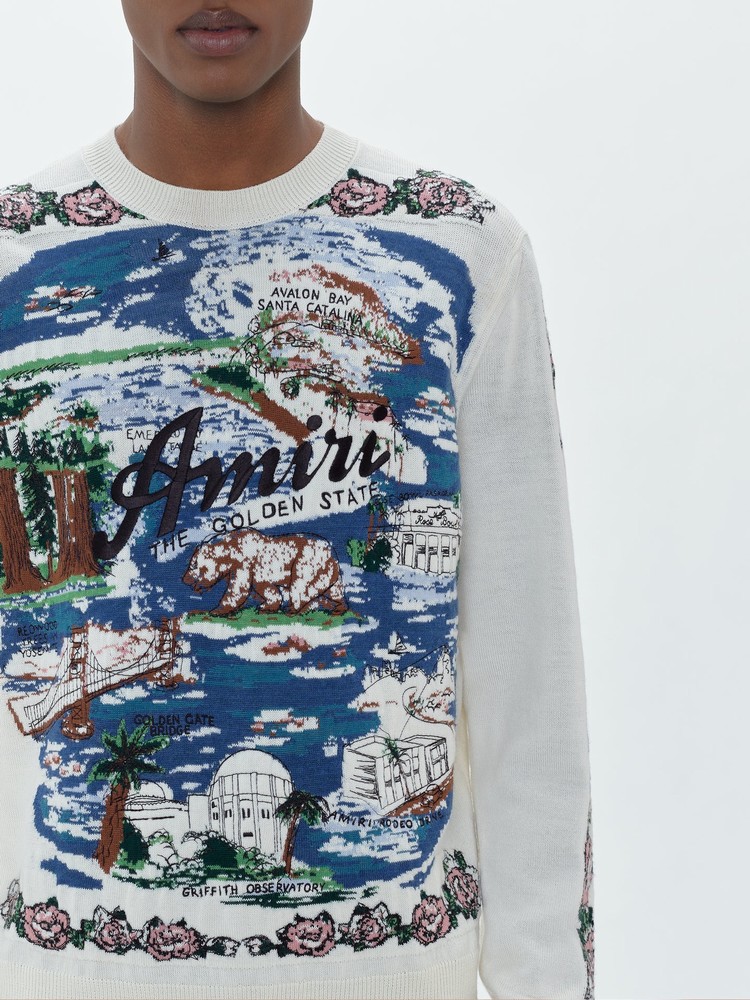 Amiri Aloha Landscape Jacquard Crew Stickat Herr Blå | 50748-PLWT