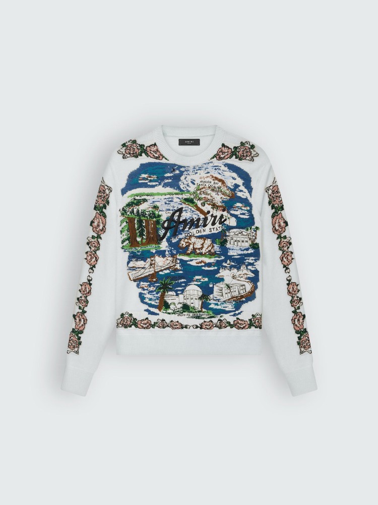 Amiri Aloha Landscape Jacquard Crew Stickat Herr Blå | 50748-PLWT