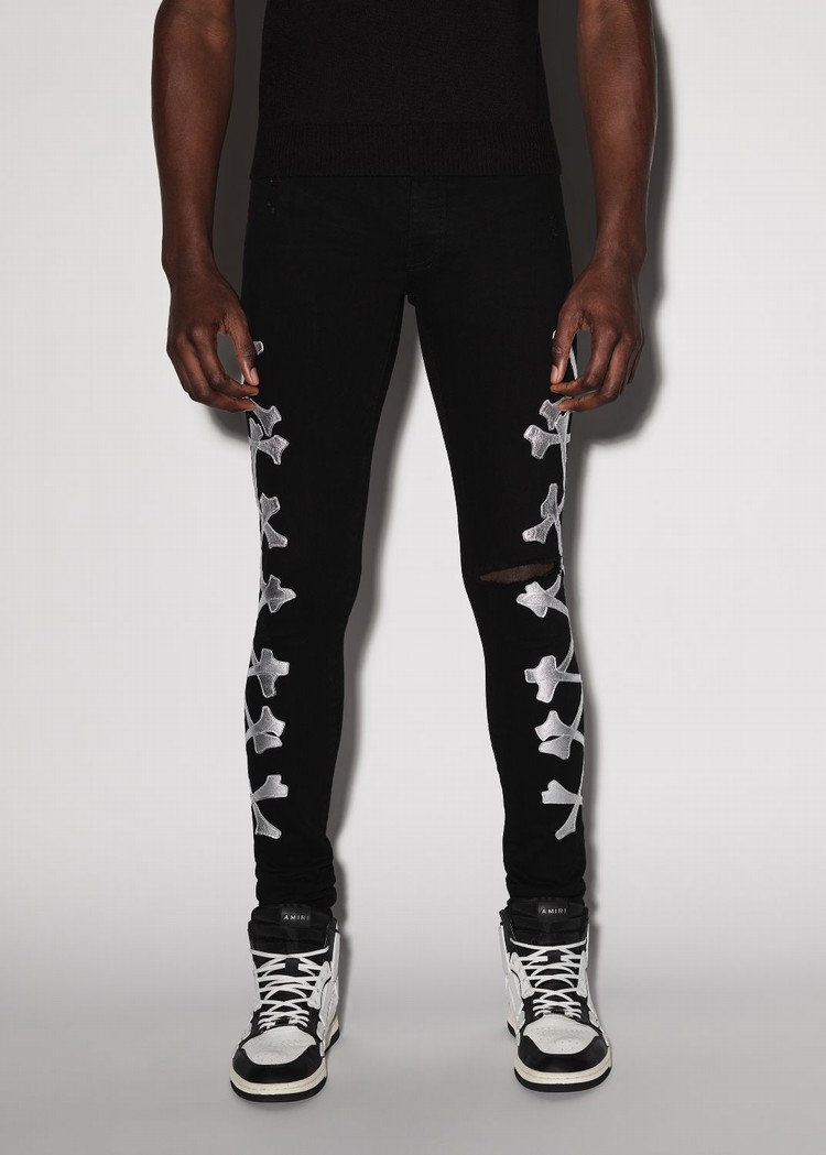 Amiri Bones Jeans Herr Svarta Silver | 50798-CETZ