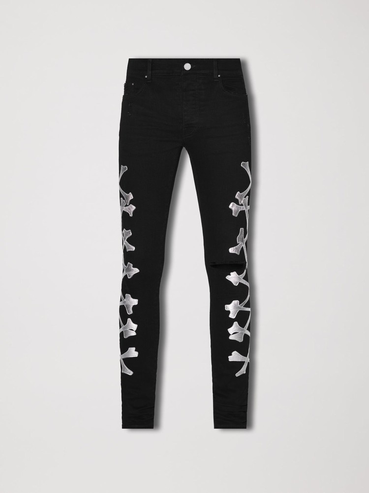 Amiri Bones Jeans Herr Svarta Silver | 50798-CETZ