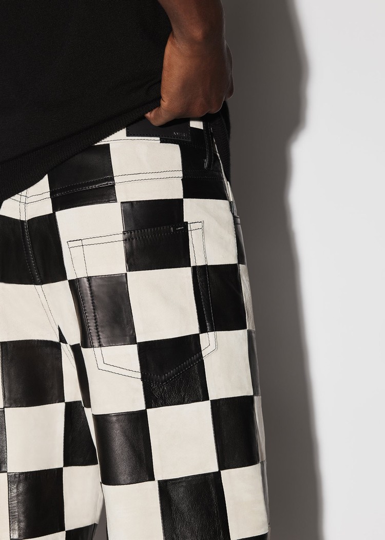 Amiri Checker 5 Pocketgy Läderbyxor Herr Svarta | 32146-WGUX