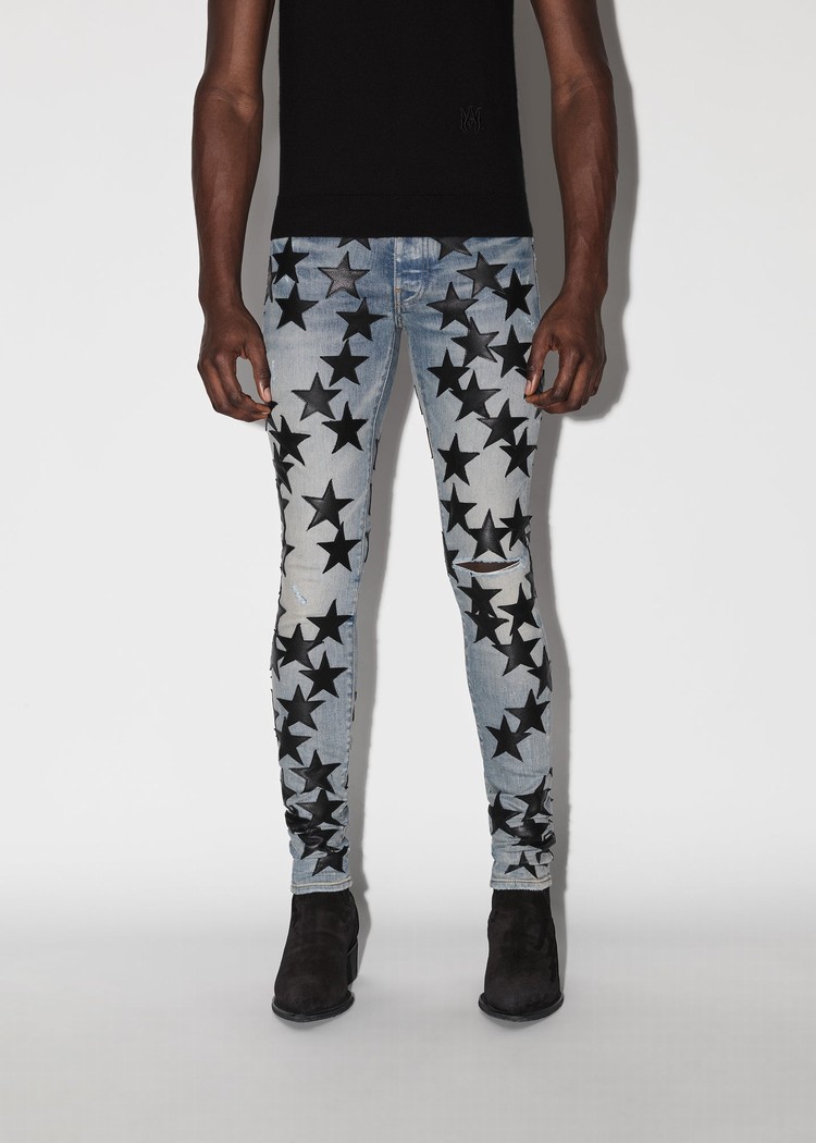 Amiri Chemist Läder Stars Jeans Herr Indigo | 80976-QEYW