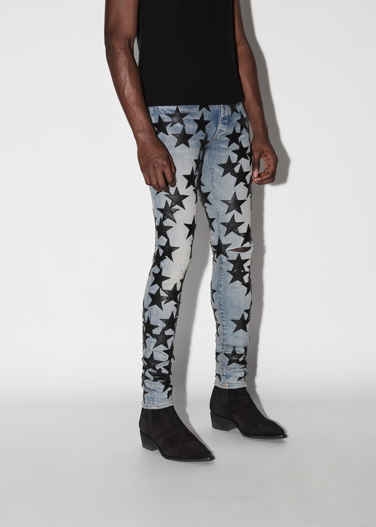 Amiri Chemist Läder Stars Jeans Herr Indigo | 80976-QEYW