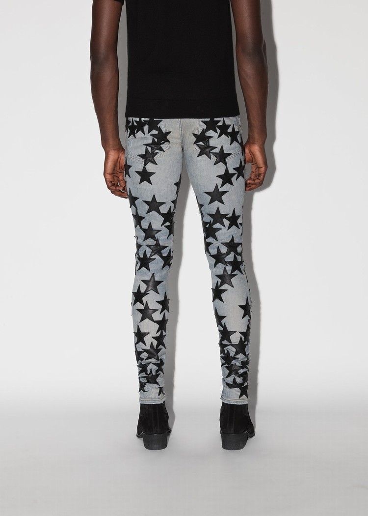 Amiri Chemist Läder Stars Jeans Herr Indigo | 80976-QEYW