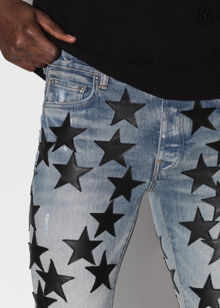 Amiri Chemist Läder Stars Jeans Herr Indigo | 80976-QEYW