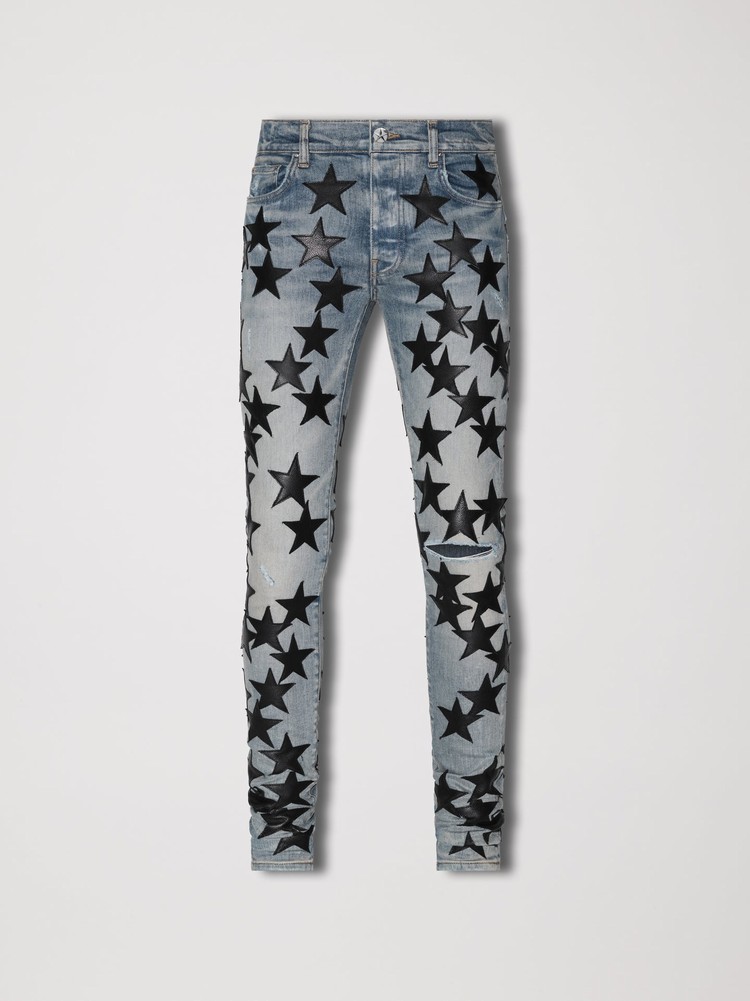 Amiri Chemist Läder Stars Jeans Herr Indigo | 80976-QEYW