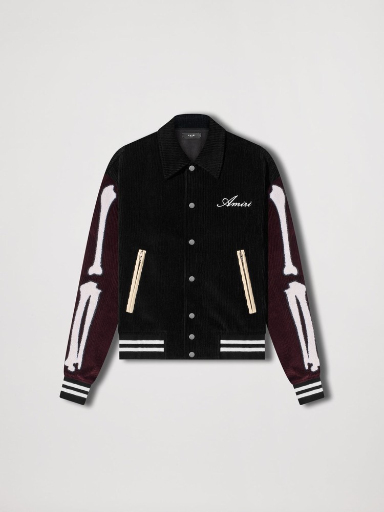 Amiri Corduroy Bones Varsity Jacka Herr Svarta Vinröda | 32978-LKID