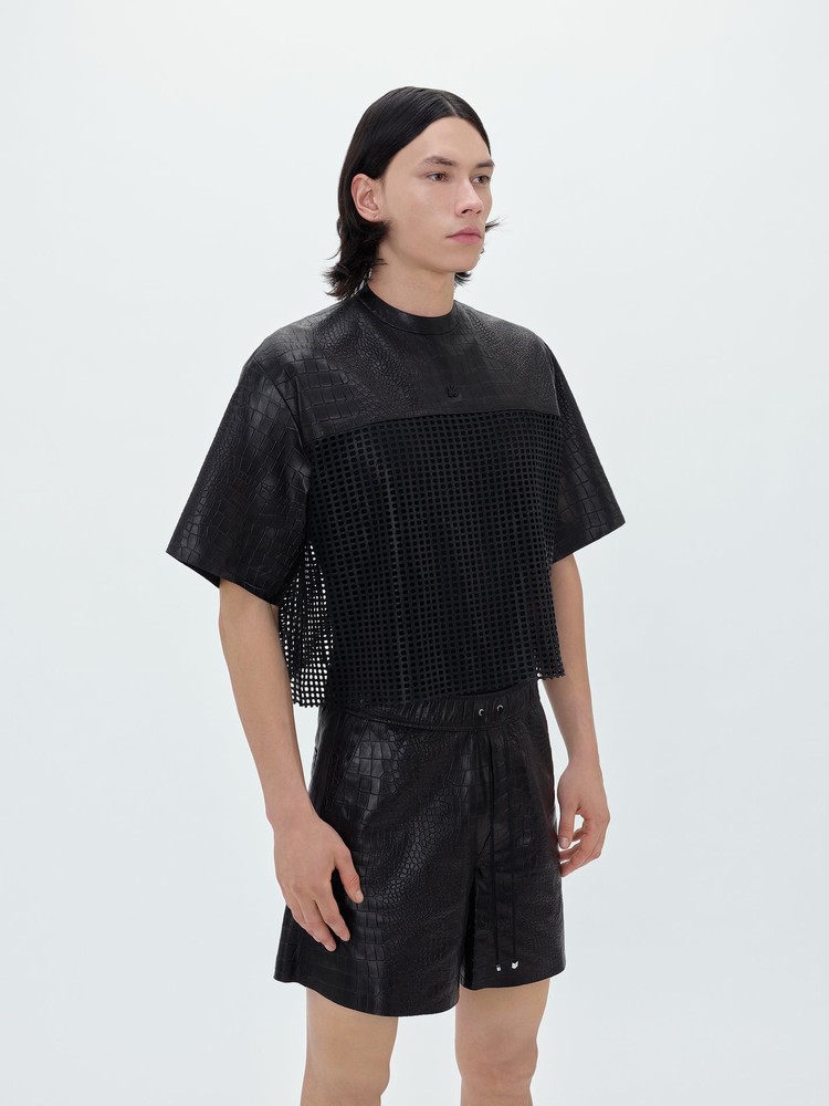 Amiri Croc Lädertoppar Herr Svarta | 34267-AXDJ