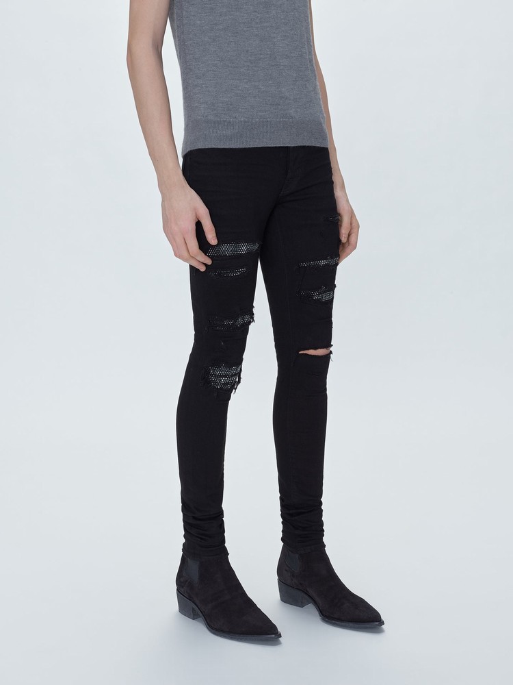 Amiri Crystal Thrasher Jeans Herr Svarta | 40639-VURQ