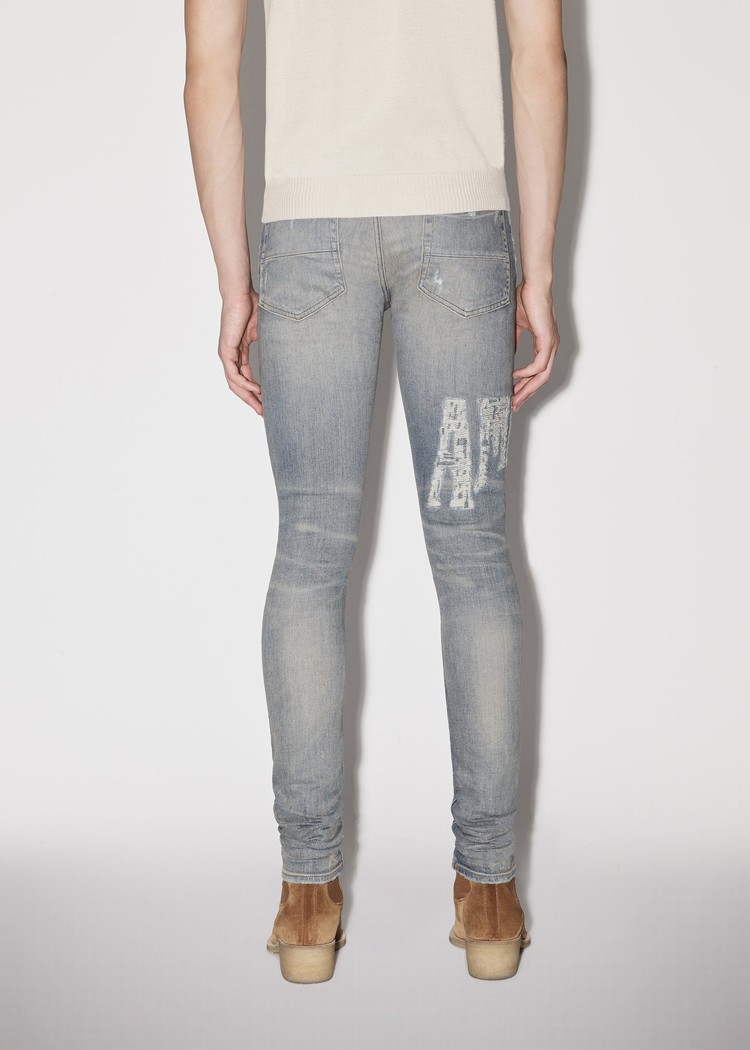 Amiri Distressed Logo Jeans Herr Indigo | 38170-LYXR