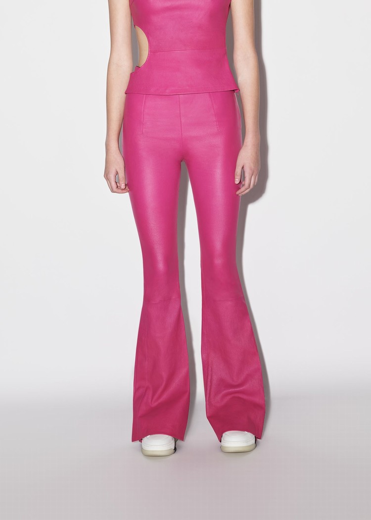 Amiri Flare Legging Läderbyxor Dam Rosa | 82193-FBCG