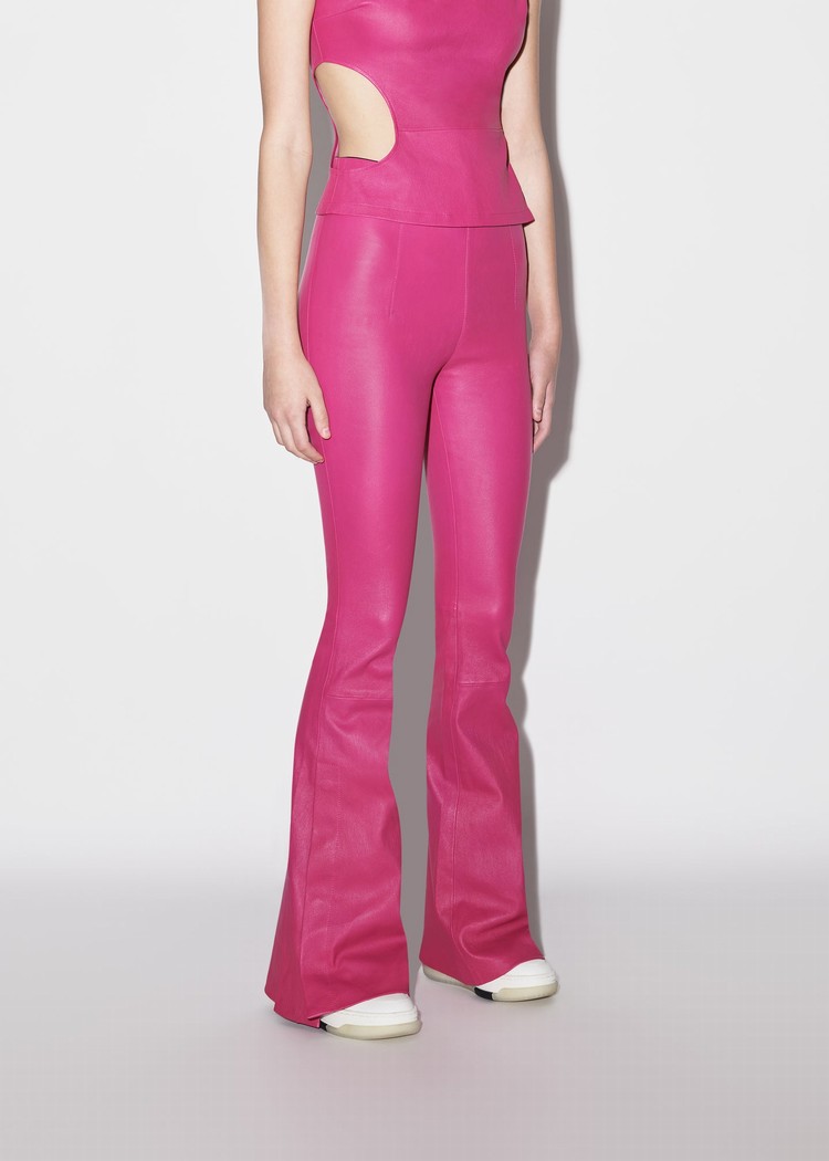 Amiri Flare Legging Läderbyxor Dam Rosa | 82193-FBCG