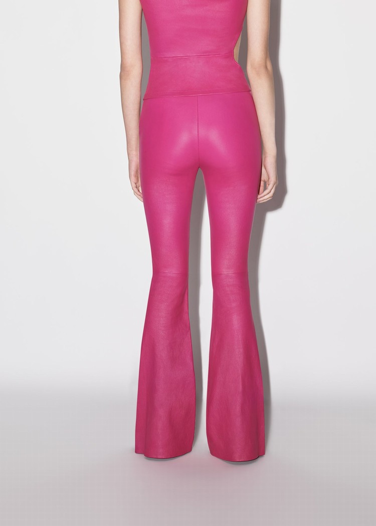 Amiri Flare Legging Läderbyxor Dam Rosa | 82193-FBCG