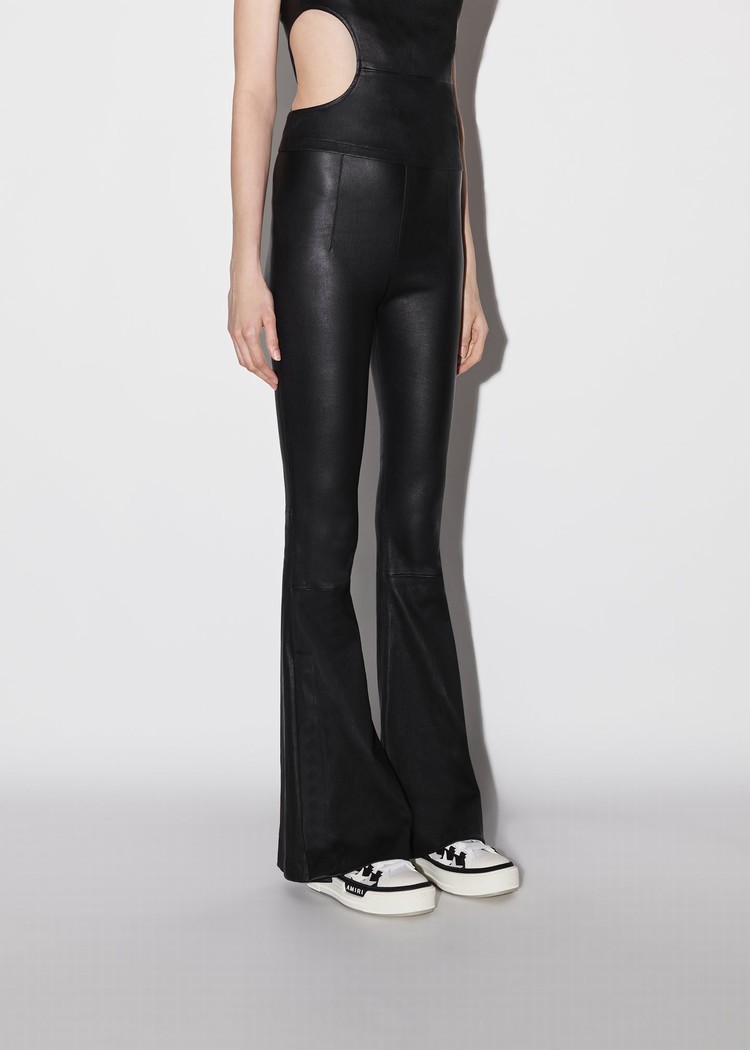 Amiri Flare Legging Läderbyxor Dam Svarta | 30285-PISM