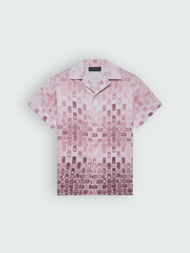 Amiri Gradient Tape Bowling Skjorta Herr Rosa | 79083-VALS