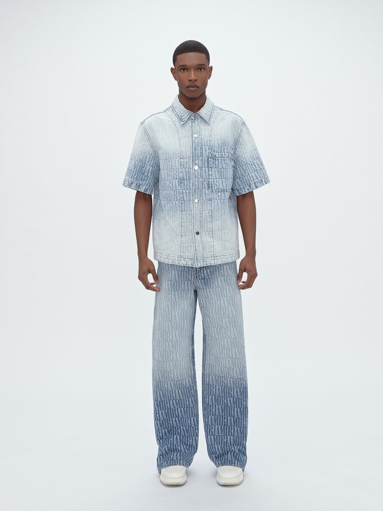 Amiri Jacquard Snap Off Jeans Herr Grå Indigo | 80264-PDJZ