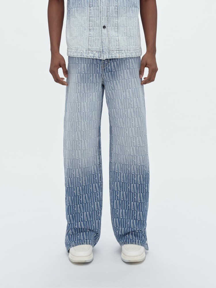 Amiri Jacquard Snap Off Jeans Herr Grå Indigo | 80264-PDJZ