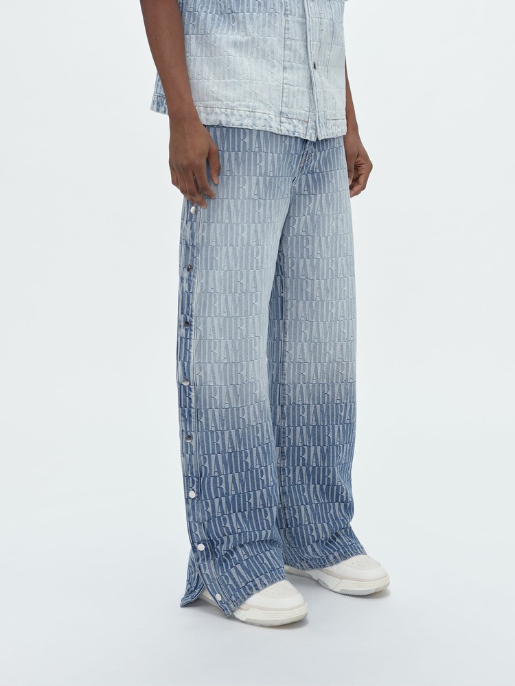 Amiri Jacquard Snap Off Jeans Herr Grå Indigo | 80264-PDJZ