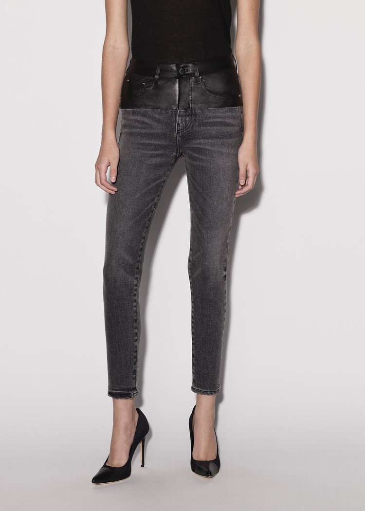 Amiri Läder Contrast Mager Jeans Dam Svarta Svarta | 78945-GHZA