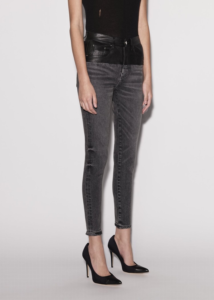 Amiri Läder Contrast Mager Jeans Dam Svarta Svarta | 78945-GHZA