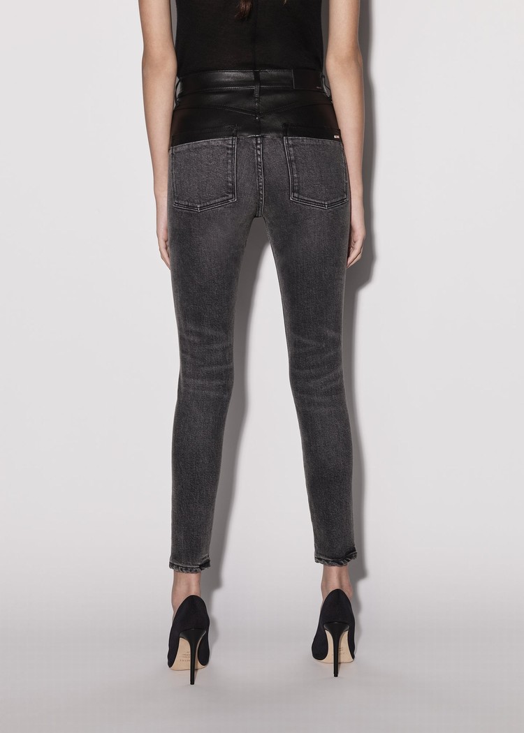 Amiri Läder Contrast Mager Jeans Dam Svarta Svarta | 78945-GHZA