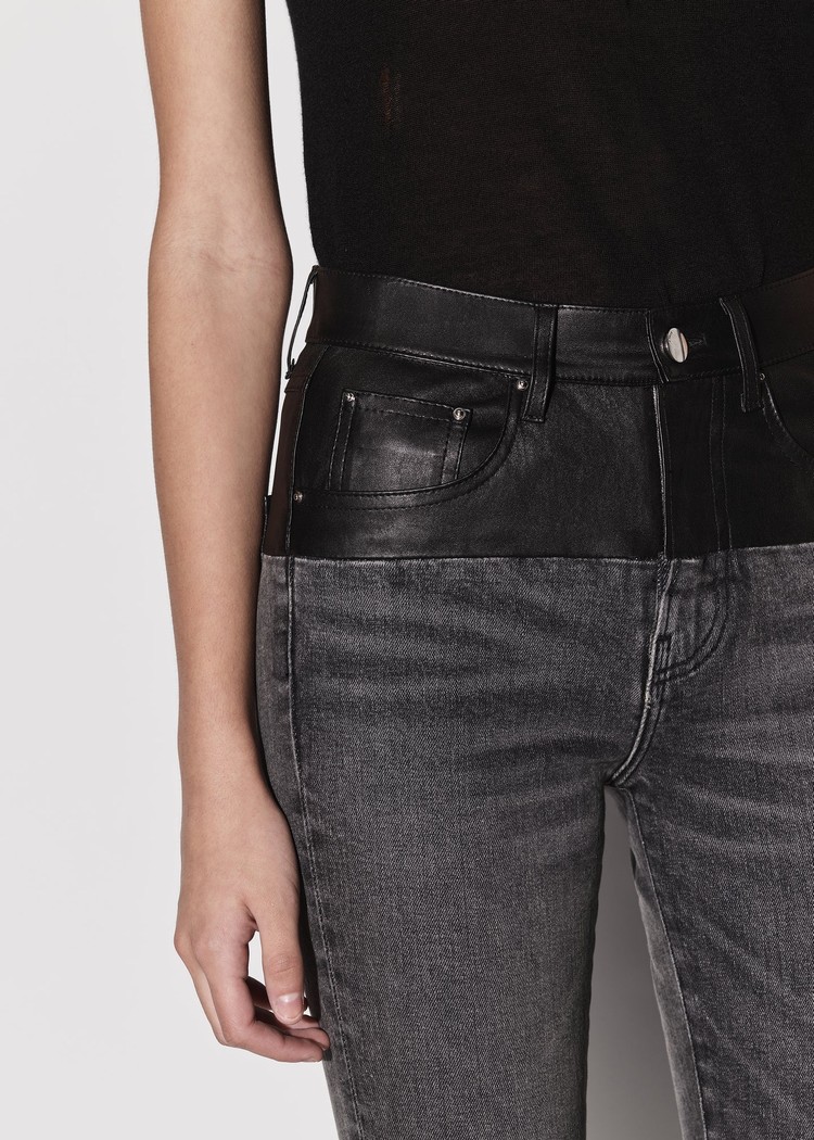 Amiri Läder Contrast Mager Jeans Dam Svarta Svarta | 78945-GHZA