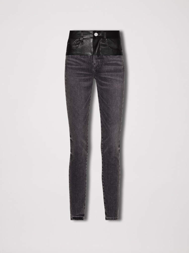 Amiri Läder Contrast Mager Jeans Dam Svarta Svarta | 78945-GHZA