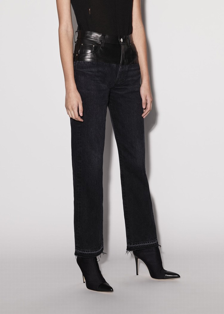 Amiri Läder Hybrid Hetero Jeans Dam Svarta Svarta | 74280-AFCH