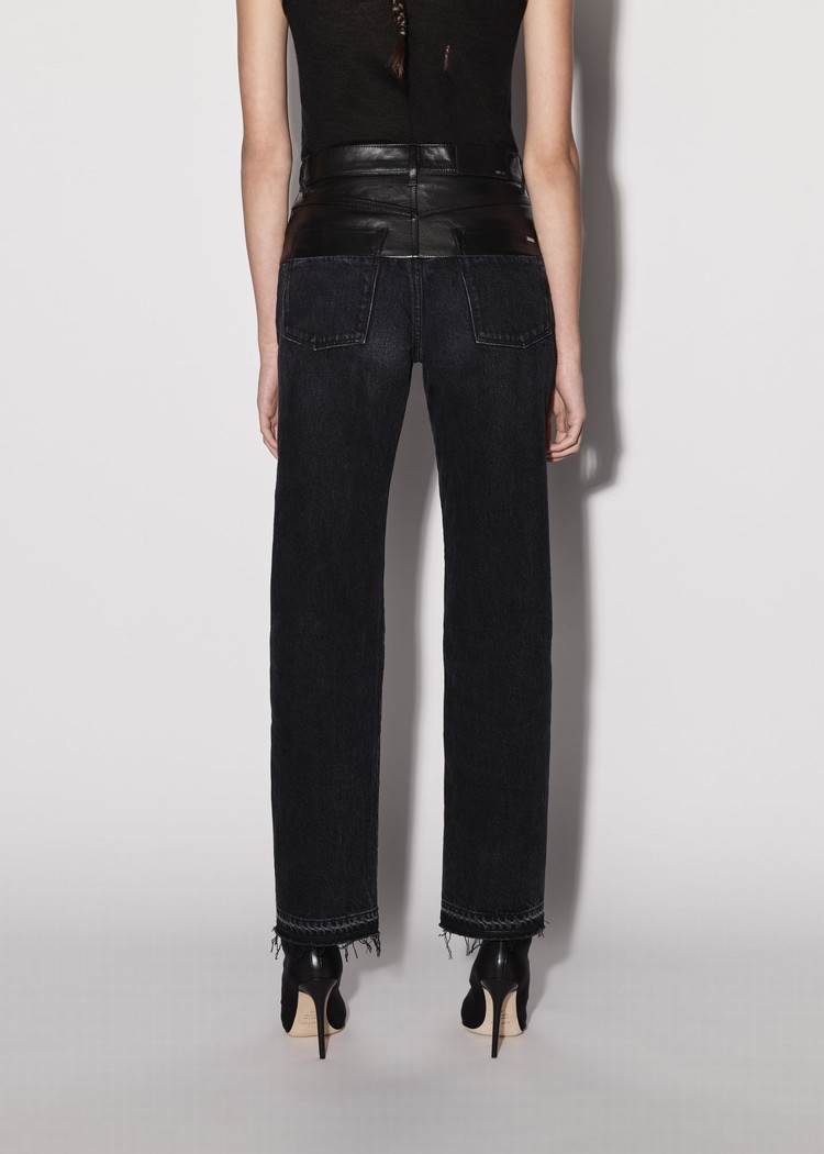 Amiri Läder Hybrid Hetero Jeans Dam Svarta Svarta | 74280-AFCH