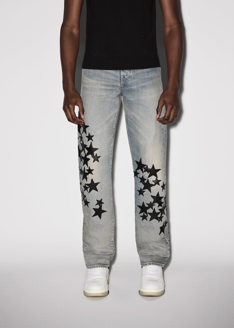 Amiri Läder Star Hetero Jeans Herr Indigo | 41708-NAGJ