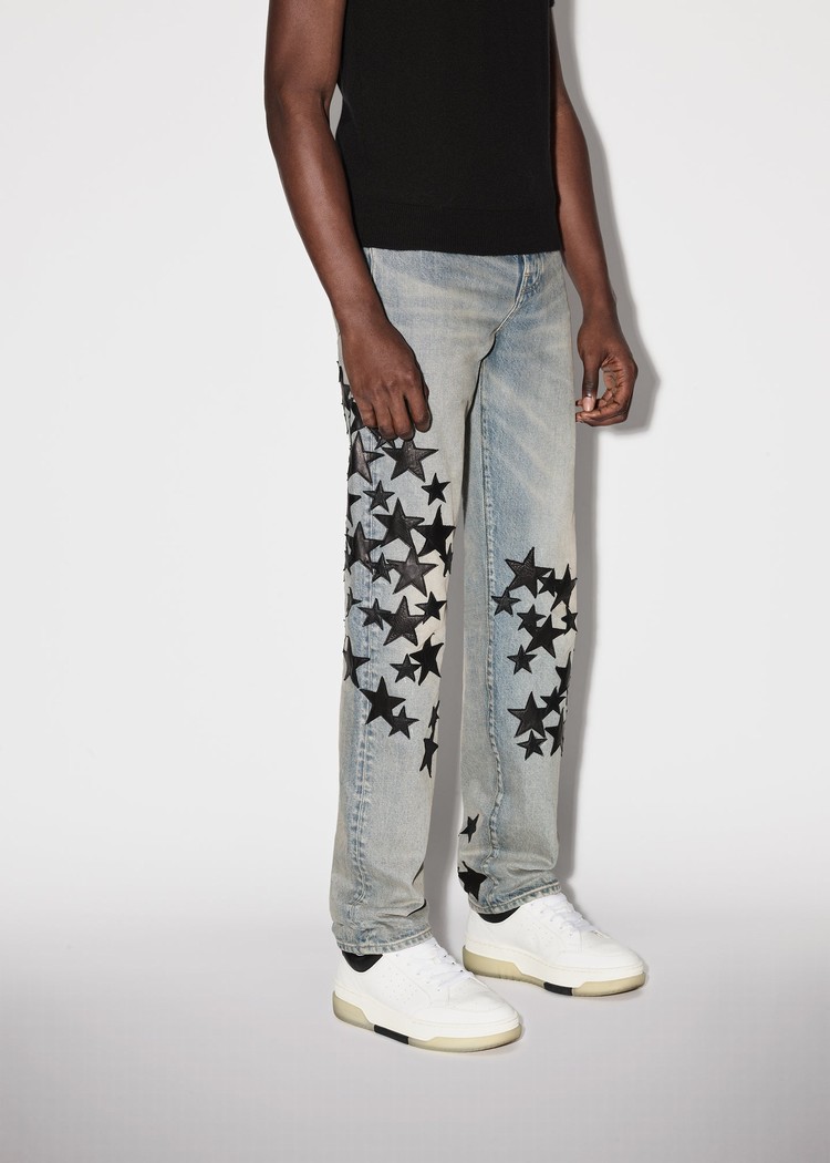 Amiri Läder Star Hetero Jeans Herr Indigo | 41708-NAGJ