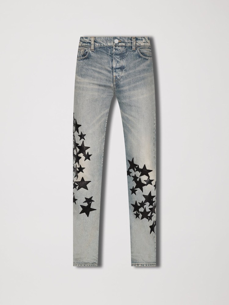 Amiri Läder Star Hetero Jeans Herr Indigo | 41708-NAGJ