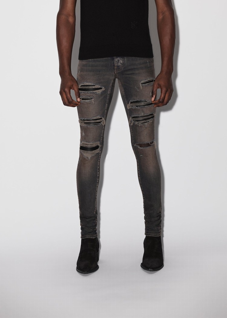 Amiri Läder Thrasher Jeans Herr Mörkindigo | 70642-JXVT