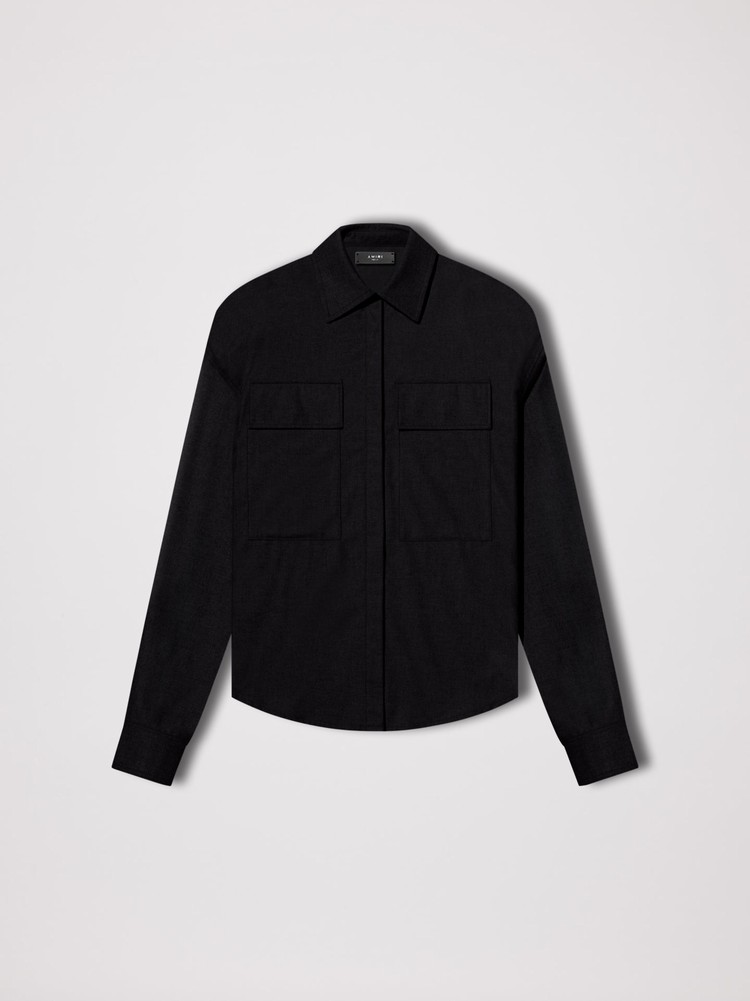 Amiri Läder Workwear Skjorta Dam Svarta | 86419-TZYJ