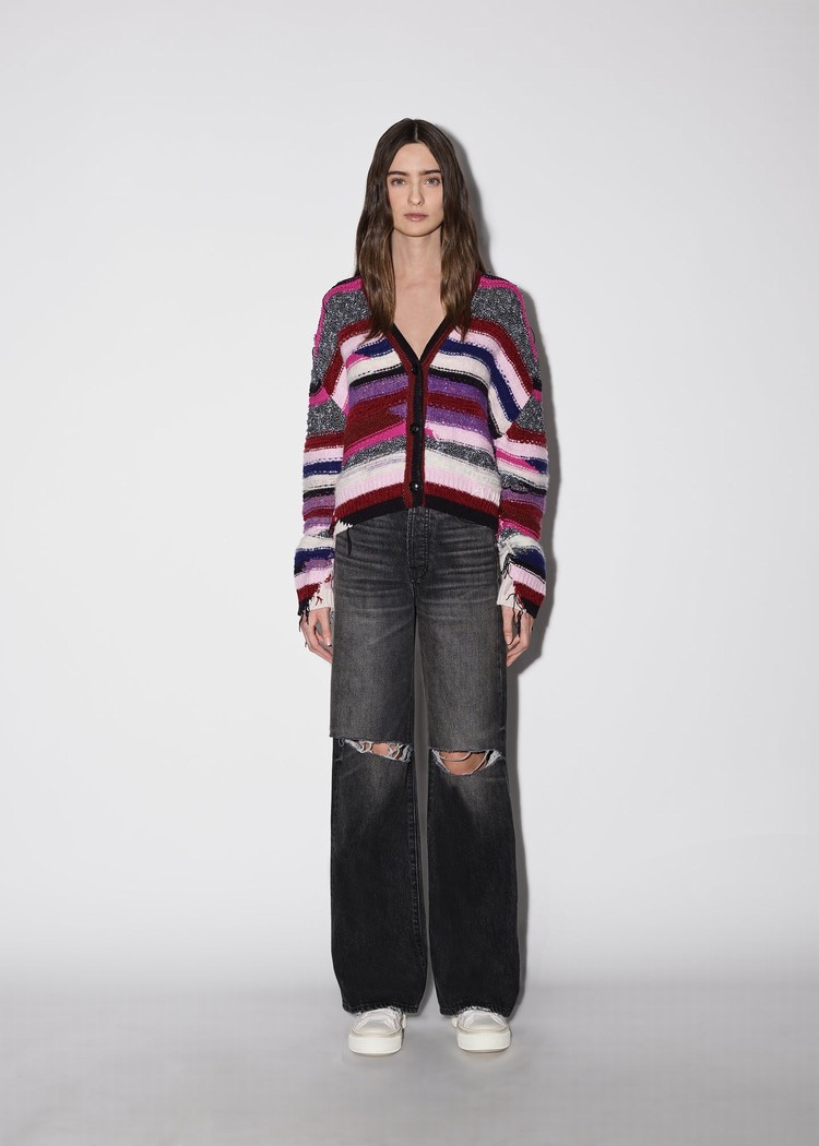 Amiri Multi Yarn Stripe Cardigan Stickat Dam Lila | 51072-PSRF