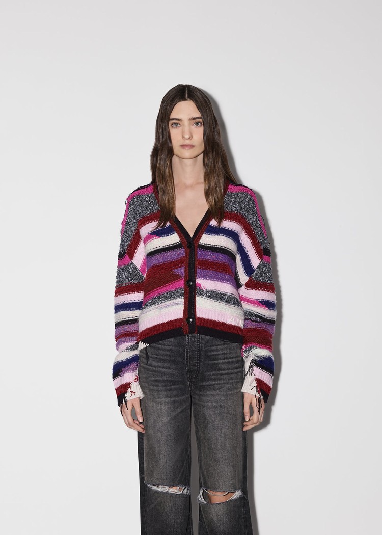 Amiri Multi Yarn Stripe Cardigan Stickat Dam Lila | 51072-PSRF