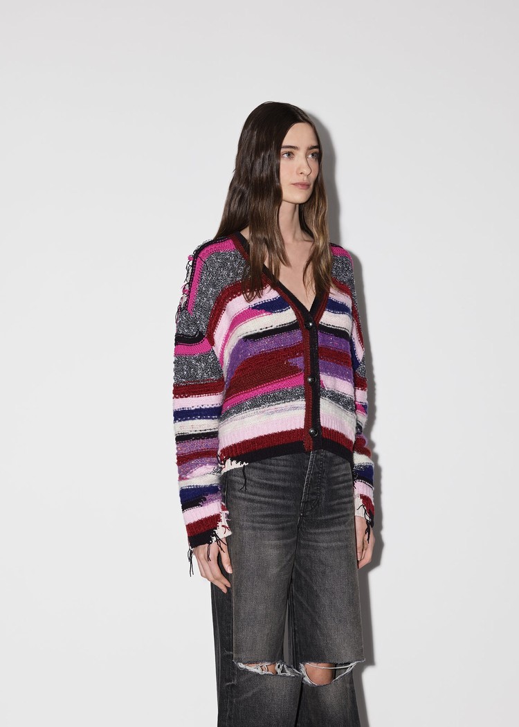 Amiri Multi Yarn Stripe Cardigan Stickat Dam Lila | 51072-PSRF