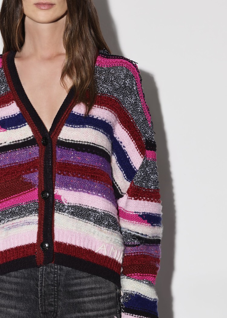 Amiri Multi Yarn Stripe Cardigan Stickat Dam Lila | 51072-PSRF