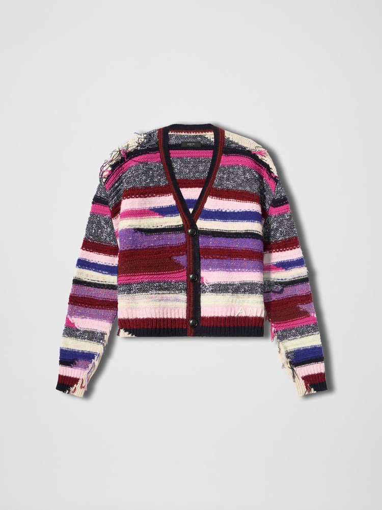 Amiri Multi Yarn Stripe Cardigan Stickat Dam Lila | 51072-PSRF