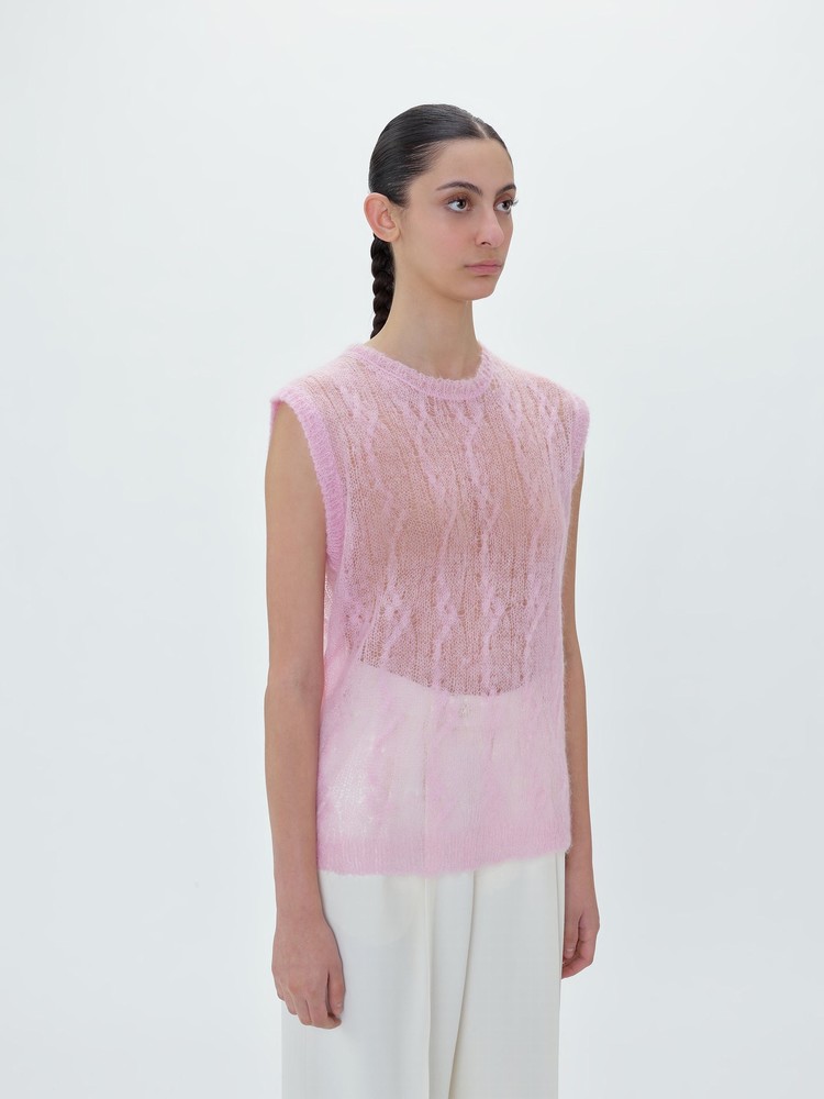 Amiri Open Cable Gilet Stickat Dam Rosa | 10782-AYLQ