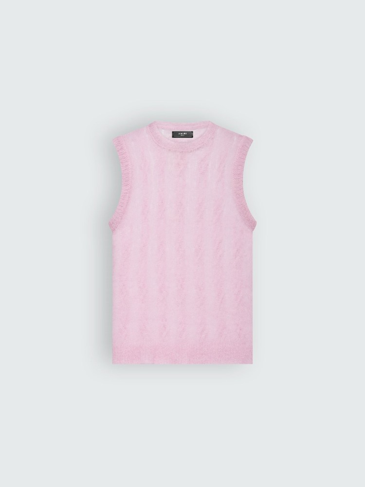 Amiri Open Cable Gilet Stickat Dam Rosa | 10782-AYLQ