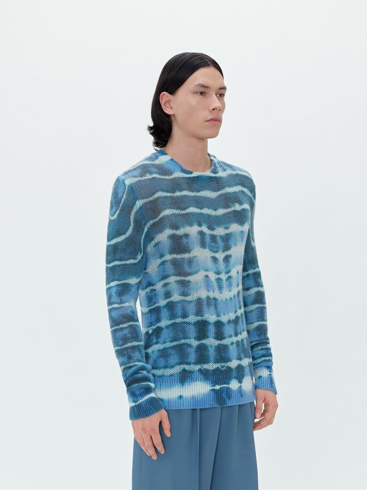 Amiri Open Stitch Tie-dye Crew Stickat Herr Blå | 10678-QHAR