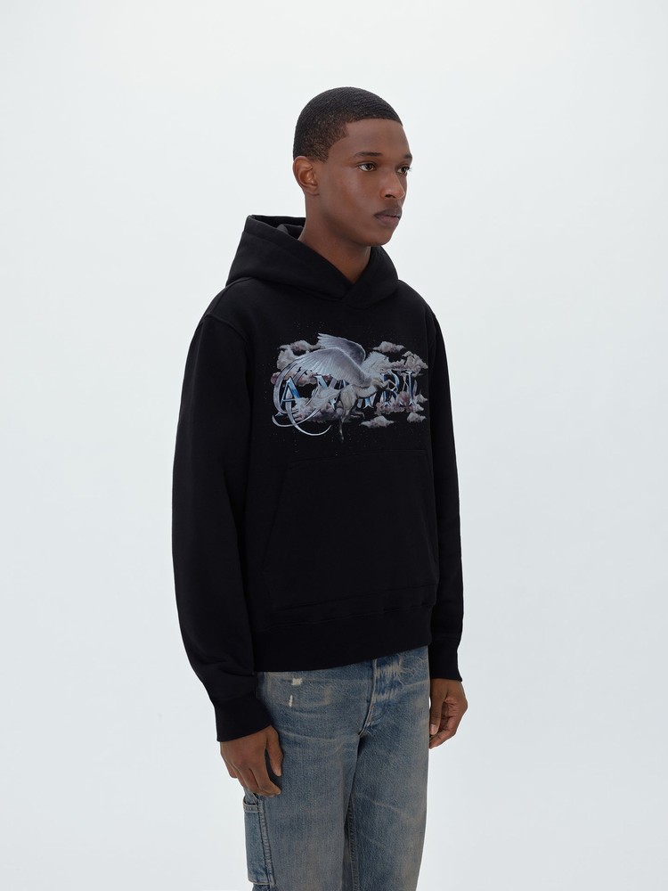 Amiri Pegasus Script Hoodie Herr Svarta | 72863-GCFS