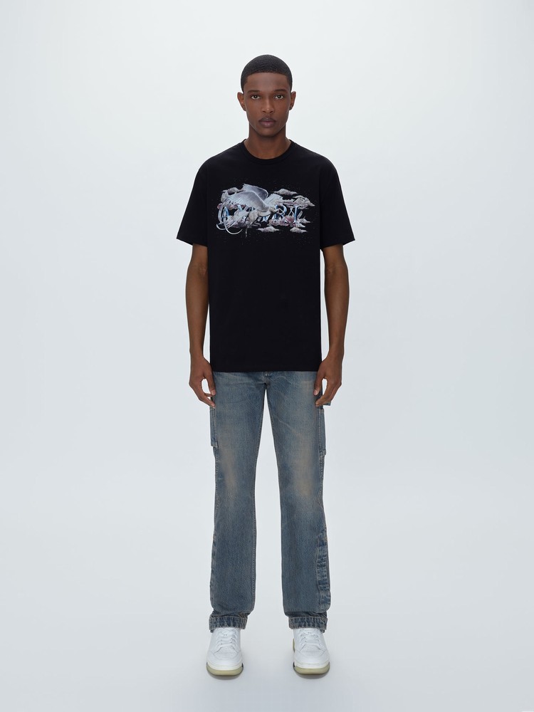 Amiri Pegasus Script Logo T-shirt Herr Svarta | 15437-WSVX